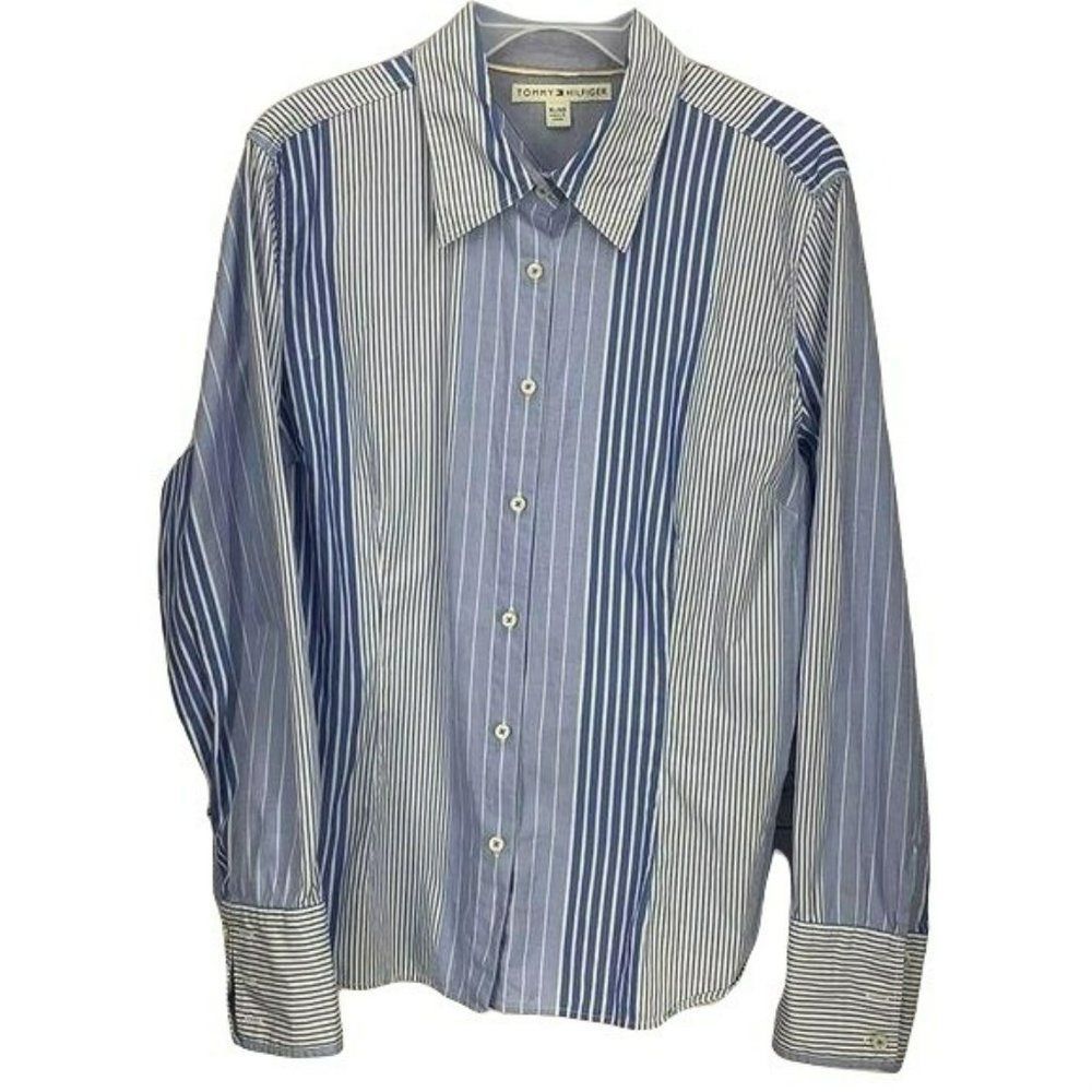Tommy Hilfiger Blue Button Down Dress Shirt Striped XL
